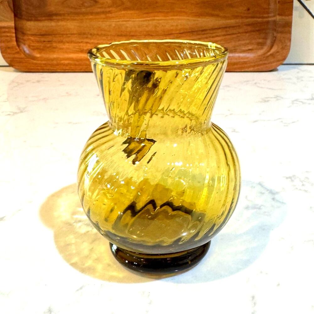 Vintage Hand Blown Amber Swirl small Glass Pitcher boho MCM eclectic artsy - Picture 2 of 11